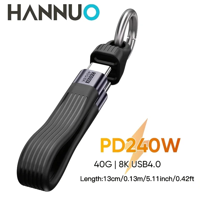 HANNUO Type C to C 40Gbps 8K@60Hz PD 240W USB4 Short Keychain Cable Video Data Charge 3 in 1 for MacBook Power Bank TV Laptop