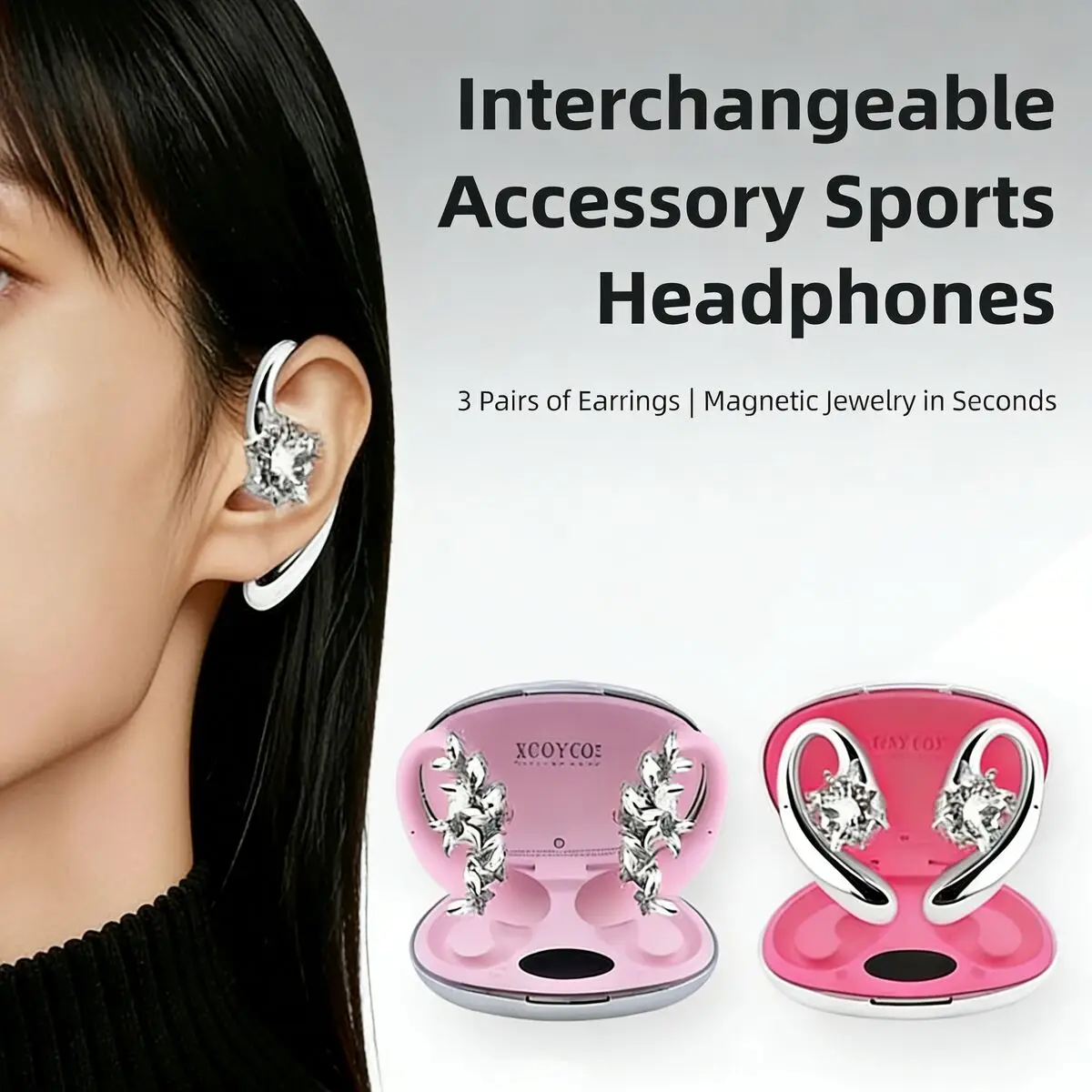 Bluetooth Wireless Earbuds New 3 Pairs Magnetic Zirconia Earrings Interchangeable Long Battery Life Stylish Gift for Women Girls