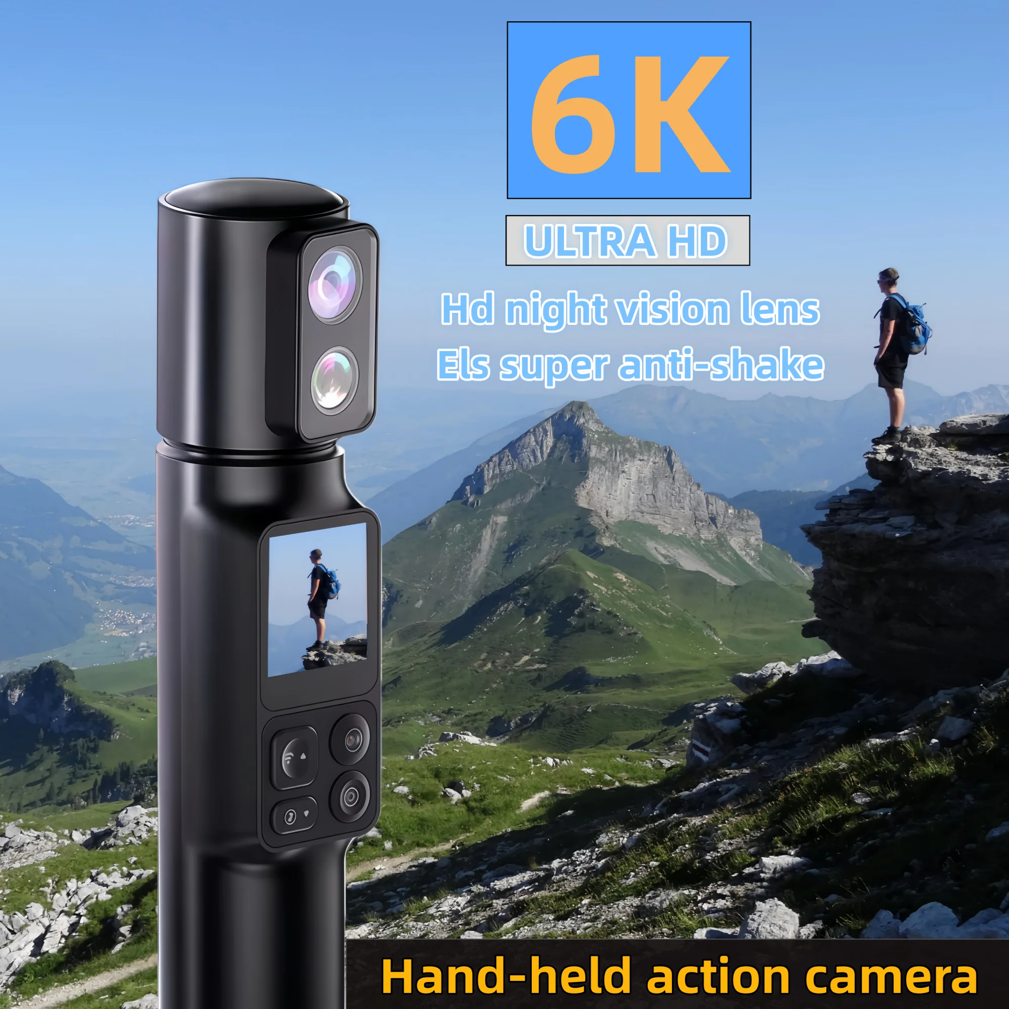 Portable Action Camera EIS 5 X Zoom 350° Rotatable Dual Lens High Definition Sports Camera 50MP Wi-Fi Webcam DV Recorder