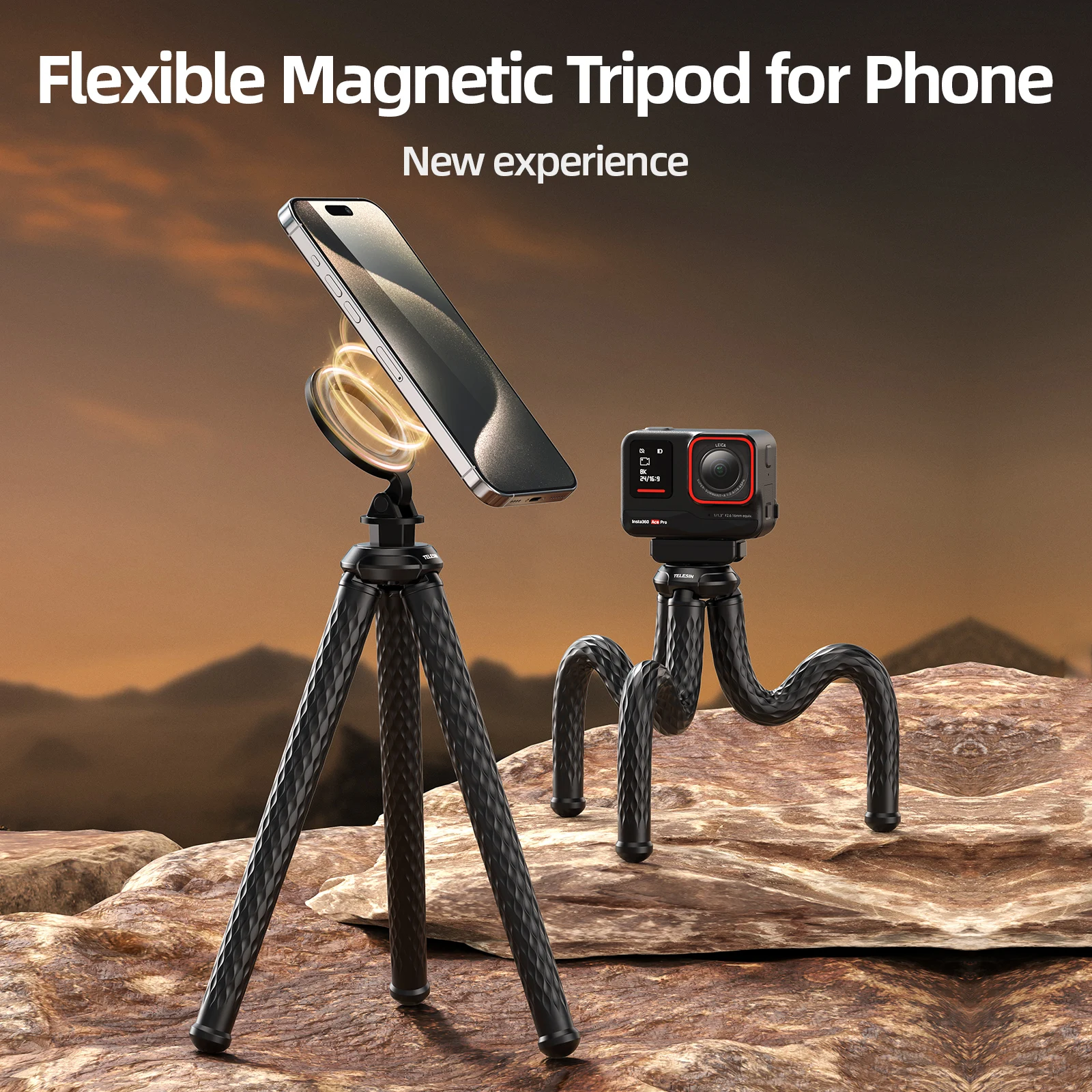 TELESIN Magnetic Quick Release Tripod Octopus Phone Holder Mini Tripod for iPhone 15 14 13 12 Pro Promax HUAWEI SAMSUNG XIAOMI
