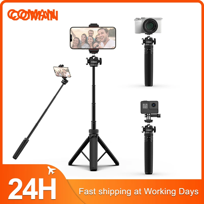 COMAN MT30 Pro Extendable 61cm Phone Tripod Stand with Universal Clamp for iPhone Samsung Huawei Xiaomi Camera Photography