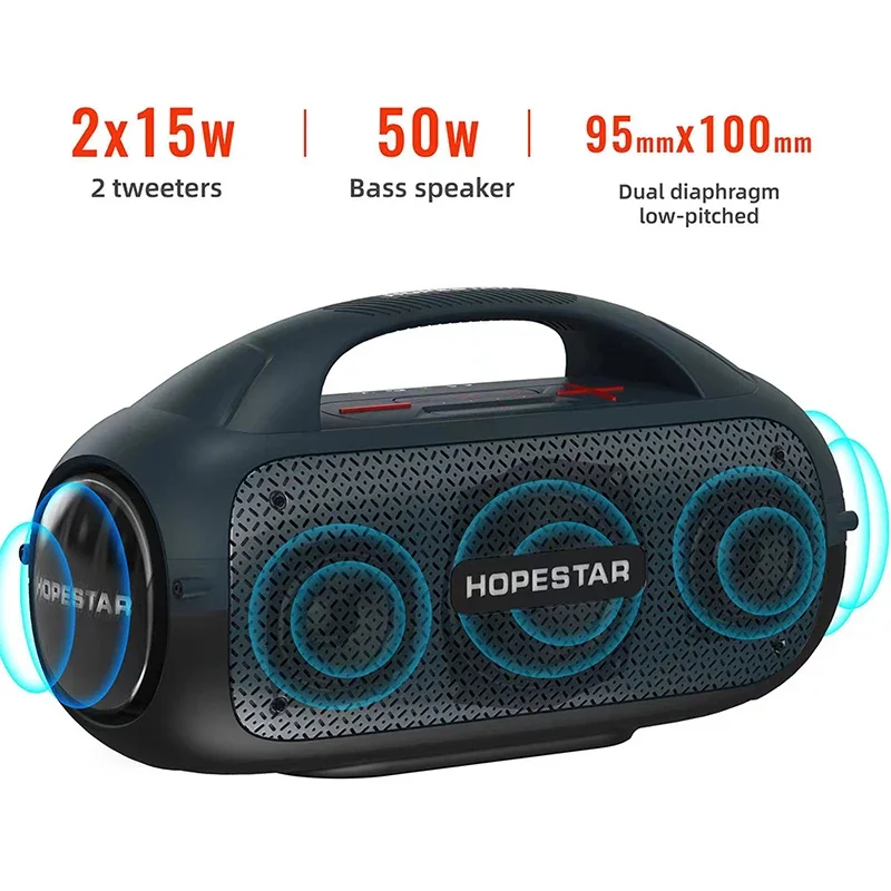 Hopestar A50 Portable Microphone Hot Selling 80W IPX6 Wireless Speaker RGB LED High Outdoor Subwoofer Waterproof For Parties