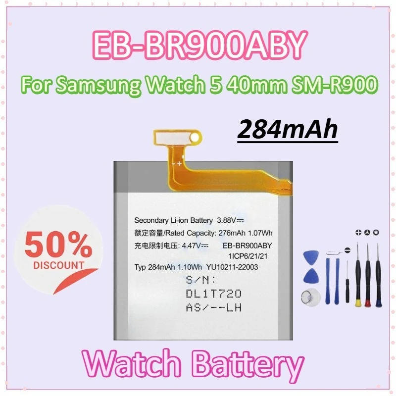 New EB-BR900ABY 284mAh High-Capacity Replacement Watch Battery For Samsung Watch 5 40mm SM-R900 Smart Watch Batteries + Tools