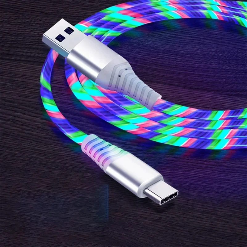 5A Fast Luminous USB Type C Cable  Charging Data Cord for Samsung Xiaomi OPPO Huawei IPhone Charger Micro USB Wire LED Cable