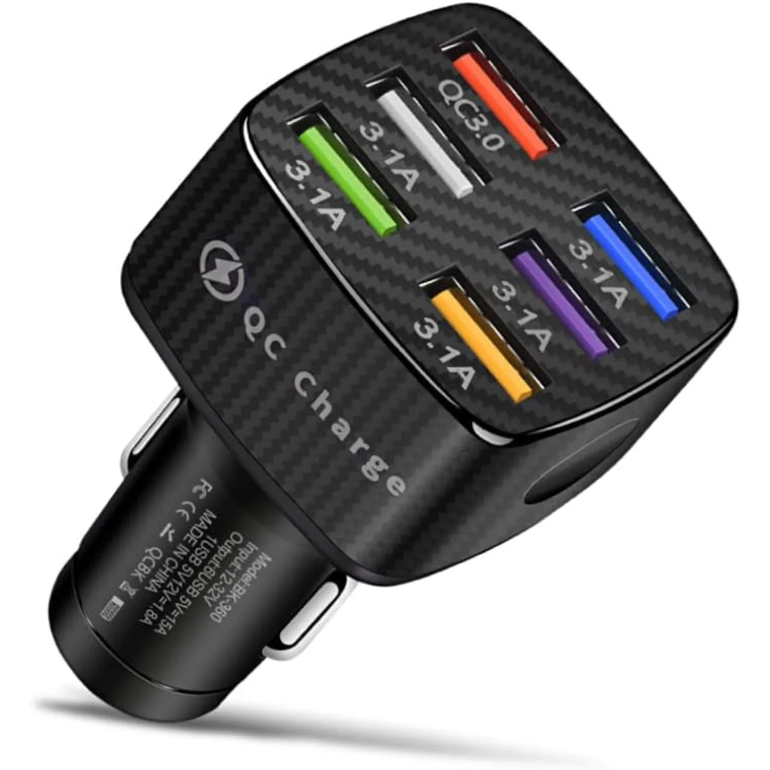 Fast Charging 6 Ports Car Phone Charger Adapter,QC3.0/.1A Type Smart Shunt Cigarette Lighter USB Charger Compatible with  14 13