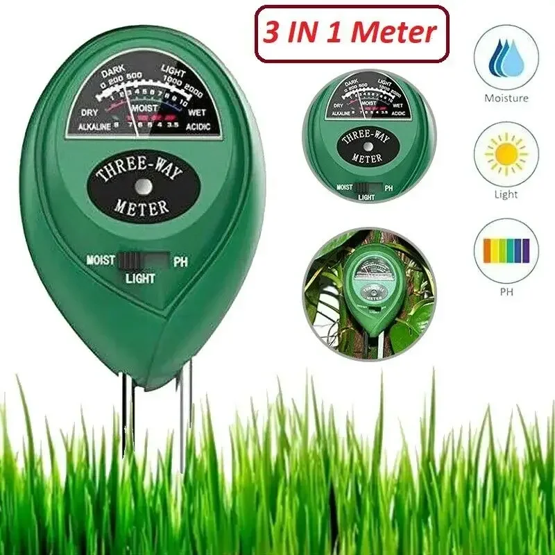 3 In 1 Plant Flowers PH Tester Digital Analyzer Detector Soil Water Moisture Light Meter Hygrometer for Home Garden Lawn Farm