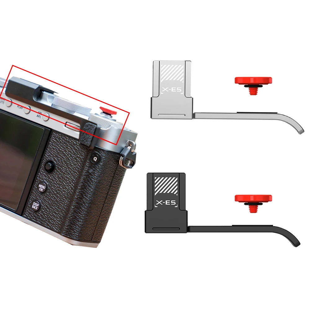 Thumb Grip With Red Shutter Button Built-in Hot Shoe Cover Shell For Fujifilm X-E5,Prevents Dust and Impact,Anti-Slip Portable