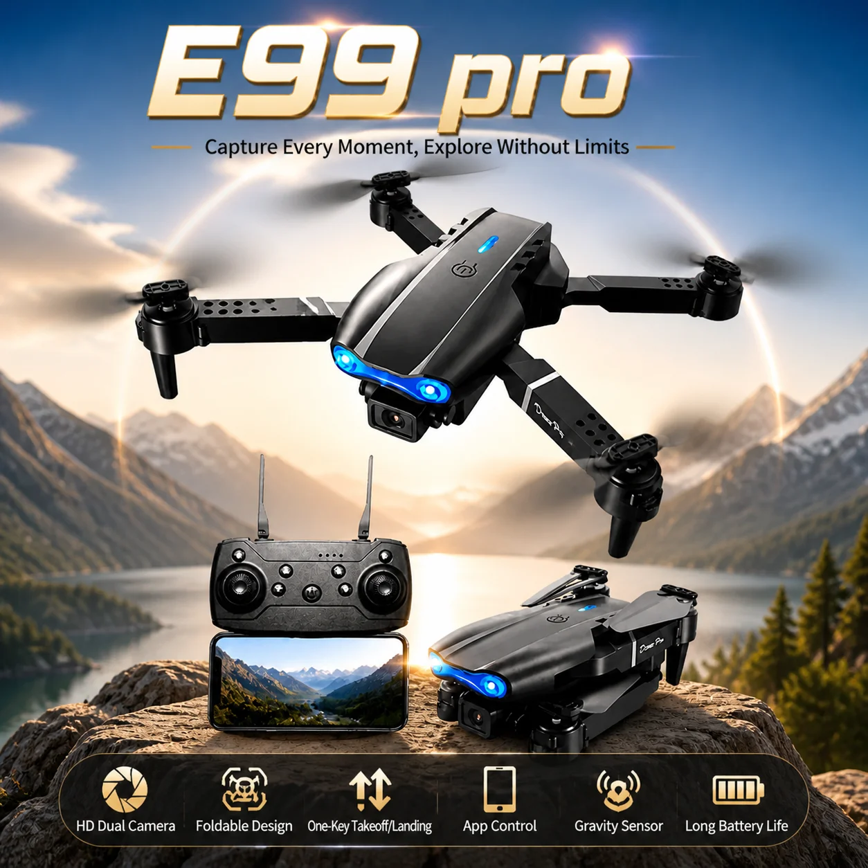 E99 pro Helicopter Professional HD Dual Camera Obstacle Avoidance Aerial Photography Quadcopter Drone Foldable with Flash
