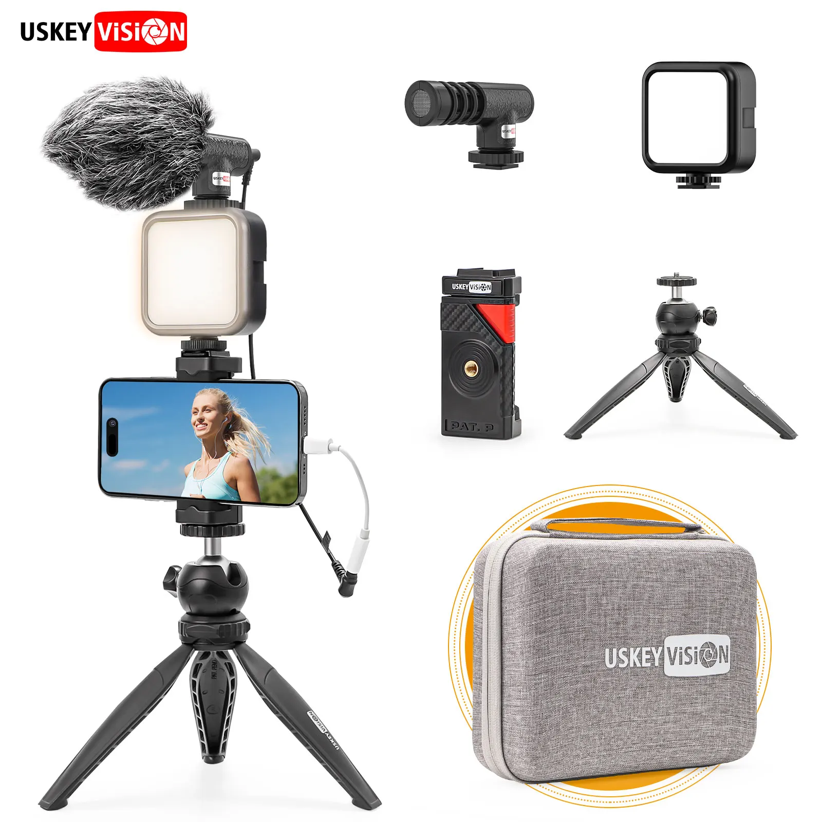 Smartphone Blog Kit Video Kit for iPhone Android Smartphone with Microphone Light Auto On/Off Phone Clip Combo for Vlog K2