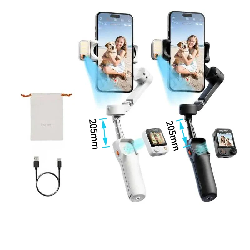 2026 New Handheld Gimbal Stabilizer Smart Foldable Bounce Type with Detachable Gimbal Remote for iPhone 12-17 Android Smartphone