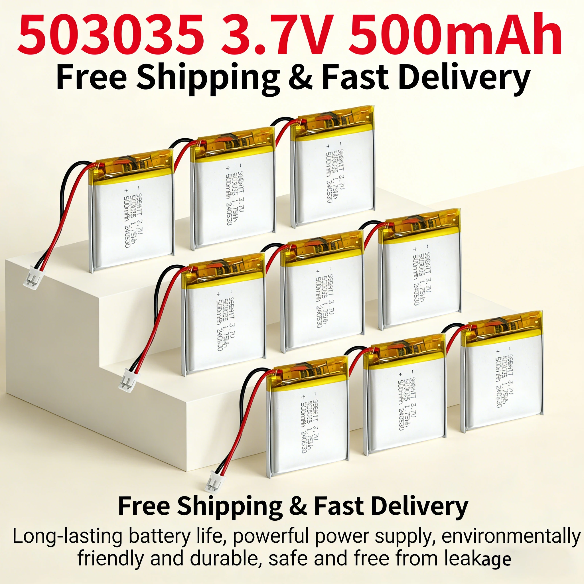 10PCS 503035 603035 053035 3.7V500mAh Li-Polymer Rechargeable Battery for Bluetooth Speaker Dash Cam GPS Car Recorder Li-Po Cell