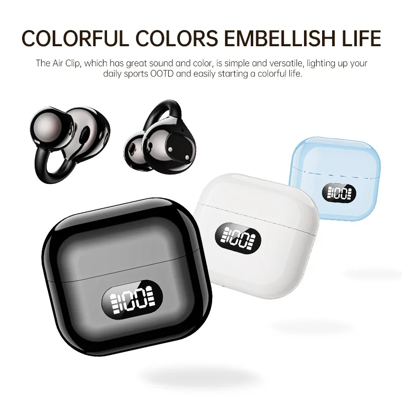 Digital Display Ear-Clip Wireless Bluetooth Smart TWS Earphones Noise Reduction Music Ear-clip Earbuds for HUAWEI Xiaomi