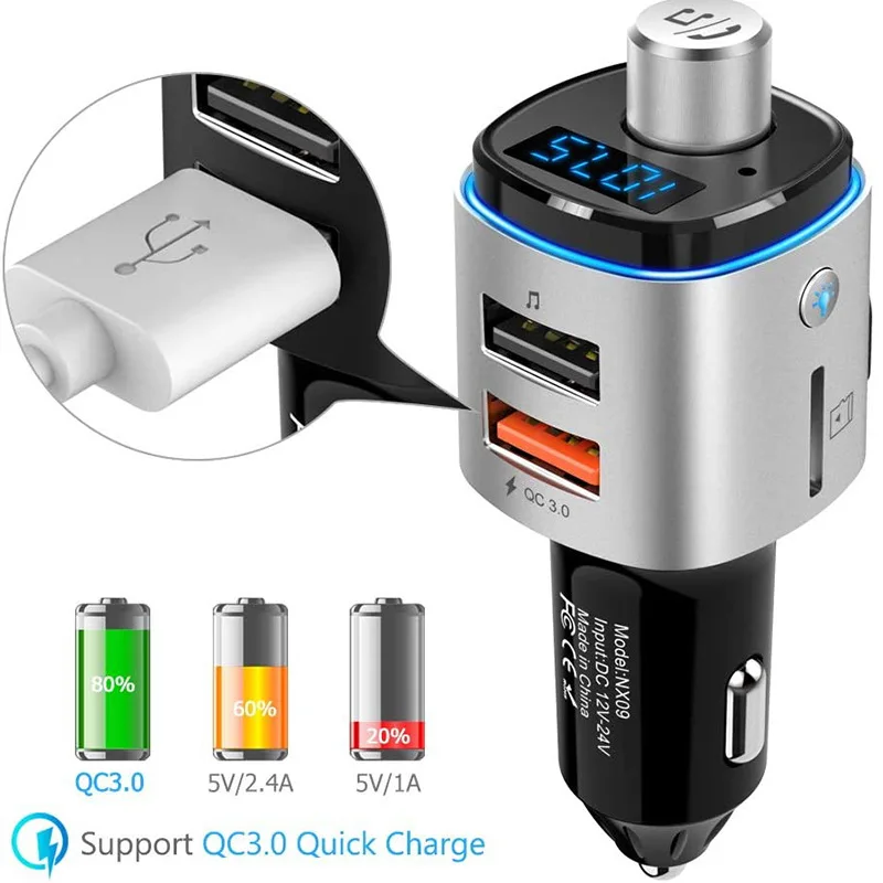 BC42 Car Mp3 Bluetooth Player Car Charger Fast Charge Dual USB Car Bluetooth Hands-Free FM Transmitter
