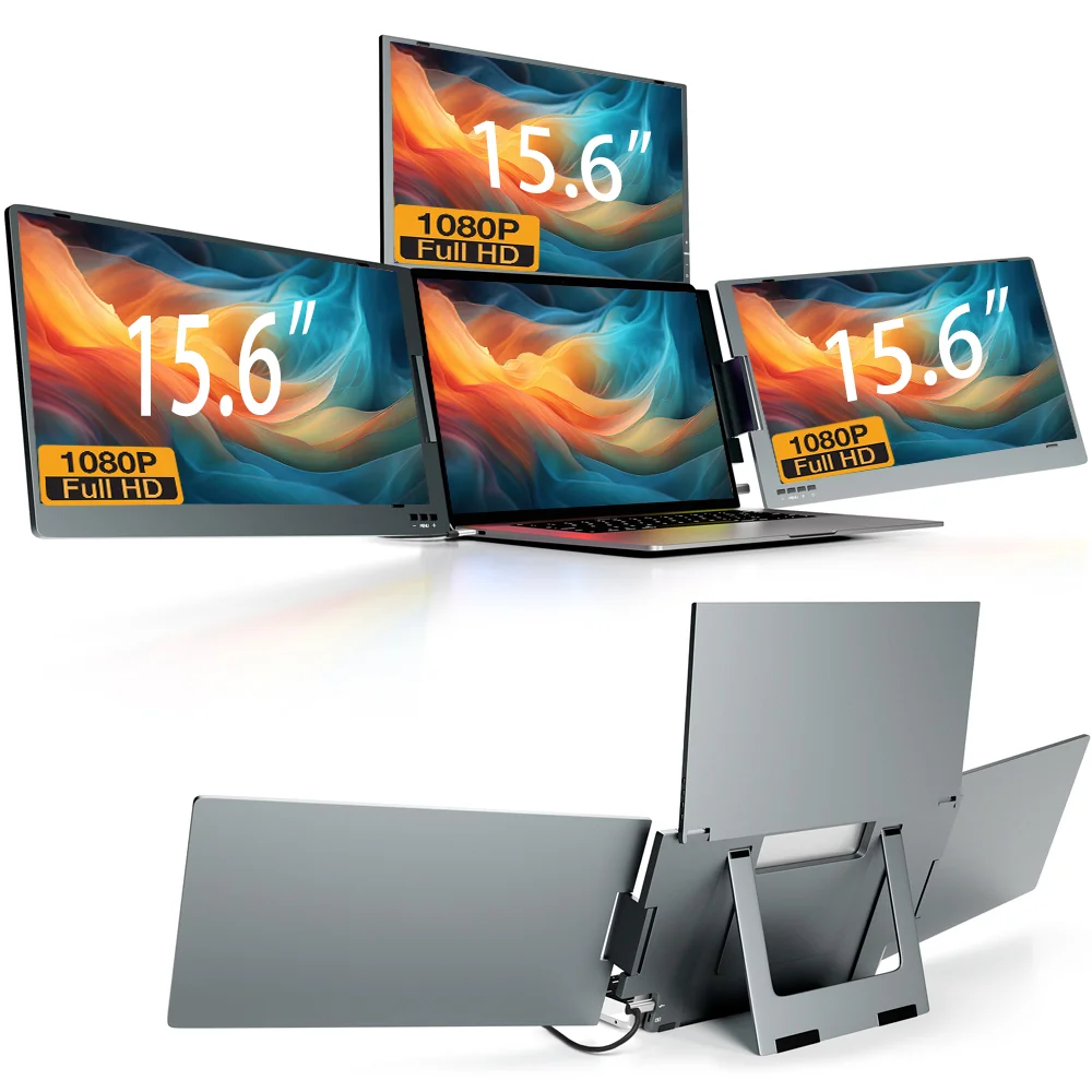 2025 New Model 15.6 Inch Monitor Gaming Portable Screen 1 Cable For 3 Screens Triple Screen Extender For Windows & MacBook