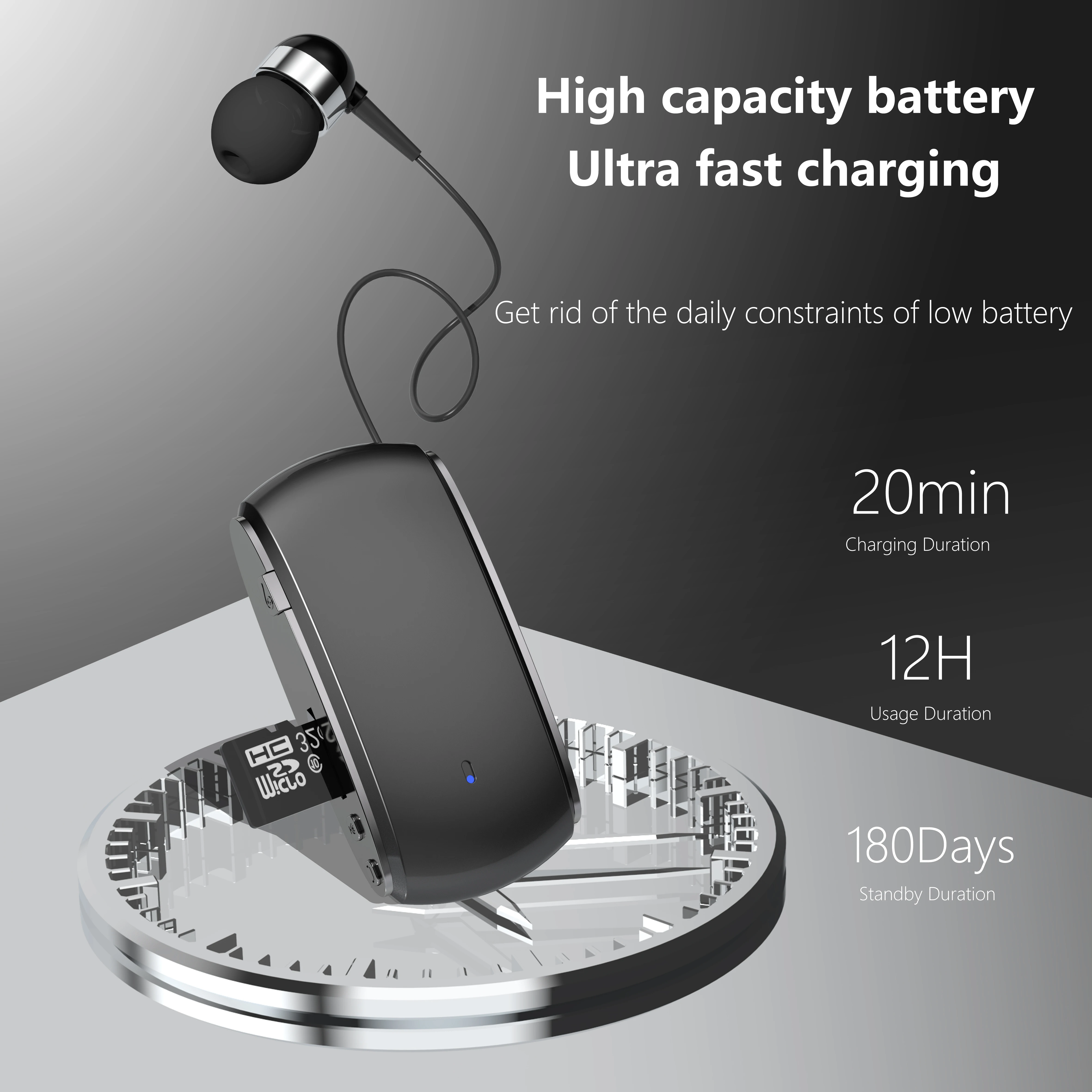 New mp3TFcard K68Wireless Earphone Bluetooth Headphone Lotus in Ear Single Headset Fast Charge Roller Clip Power Display Vibrate