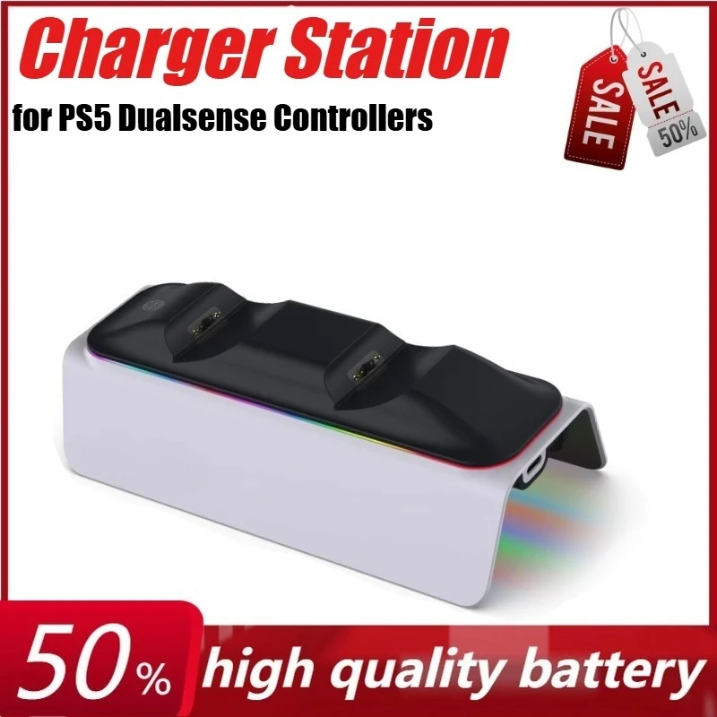 Dual Game Controller Charger Station Fast Charging Dock for PS5 Dualsense Controllers+Charging Cable and LED Indicator
