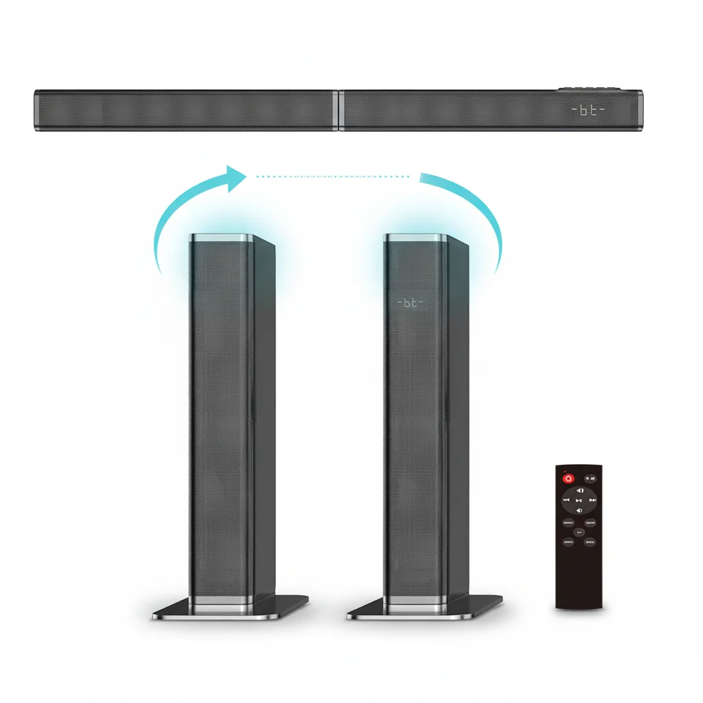 Samtronic Soundbar for TV 2-in-1 Detachable Tower Speakers BT 5.0/ARC/AUX/Optical Connection 60W 4-Speaker PC/Projectors/Gaming