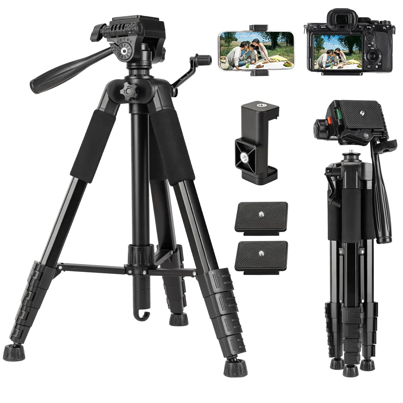 Fotopro188CM Camera Tripod for Canon Nikon Sony Travel Tripod Stand with 3-Way Head Phone Holder Carry Bag DIGI-9900