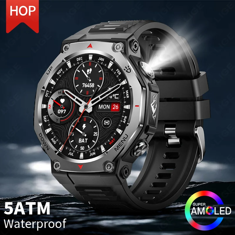 2025 New For Xiaomi Military Smart Watch VS T-rex 3 5ATM Waterproof Sports FitnessTracker BT Call Flashlight Smartwatches Men