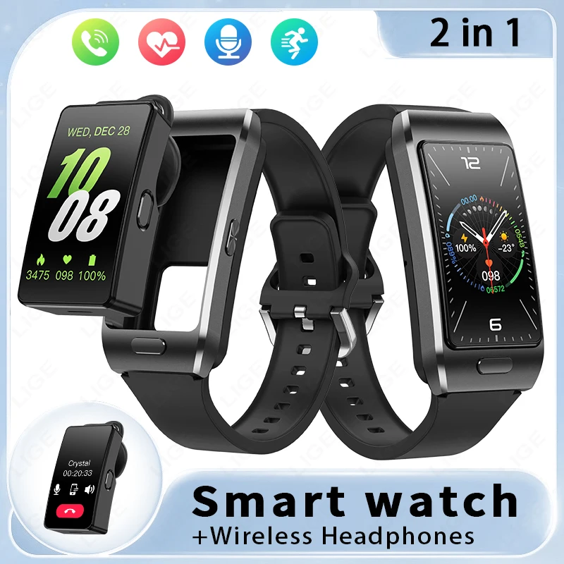 LIGE 2025 Upgrage 2-in-1 Earphone Smart Watch Men Women GPS Track Bluetooth Call Health Monitoring For Xiaomi Android IOS Phone