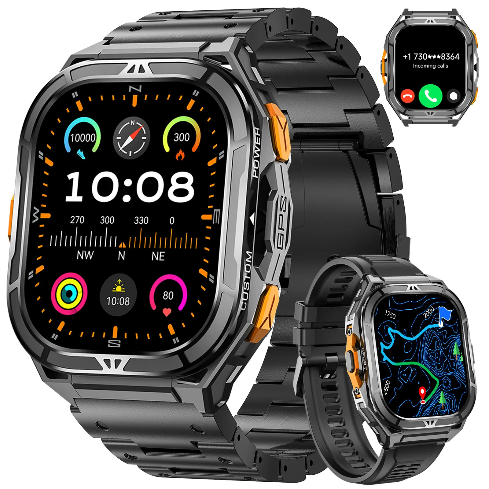 New GPS Smart Watch Men 1.96" AMOLED 178+ Sport Mode Compass BT Call Health Monitor 5ATM Waterproof Swimming Watches For Xiaomi
