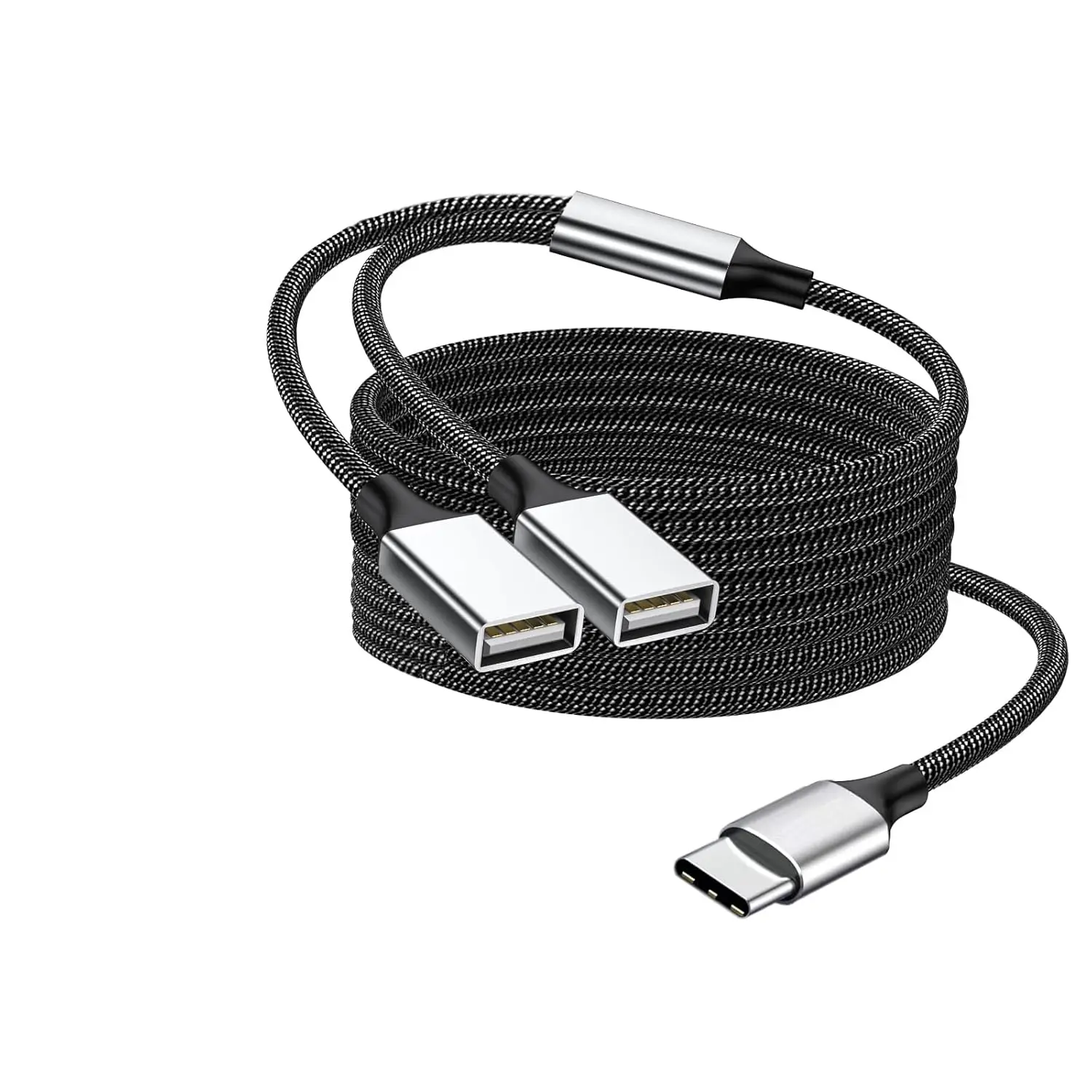 USB C to Double USB Cable Splitter 6.6Ft Type C to Two Type A Adapter for Laptop,Tablet Telephone,Flash Disk Drive Gaming Con