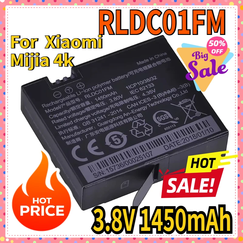 3.8V RLDC01FM For  Xiaomi Mijia 4k Rechargeable Li-ion Polymer Battery Bateria For Xiao Mi Mi Jia Action Mini Camera Accessories