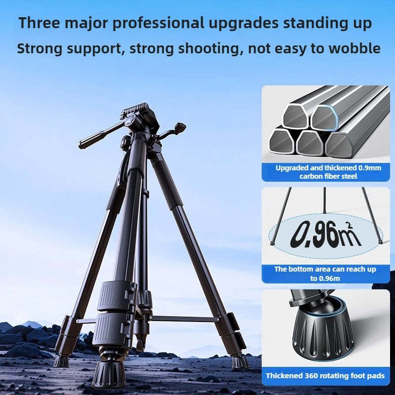 1.75M Metal Camera Tripod 360° Panorama Video Travel Tripod Stand for DSLR Camera Smart Phone Projector Live Streaming Stand