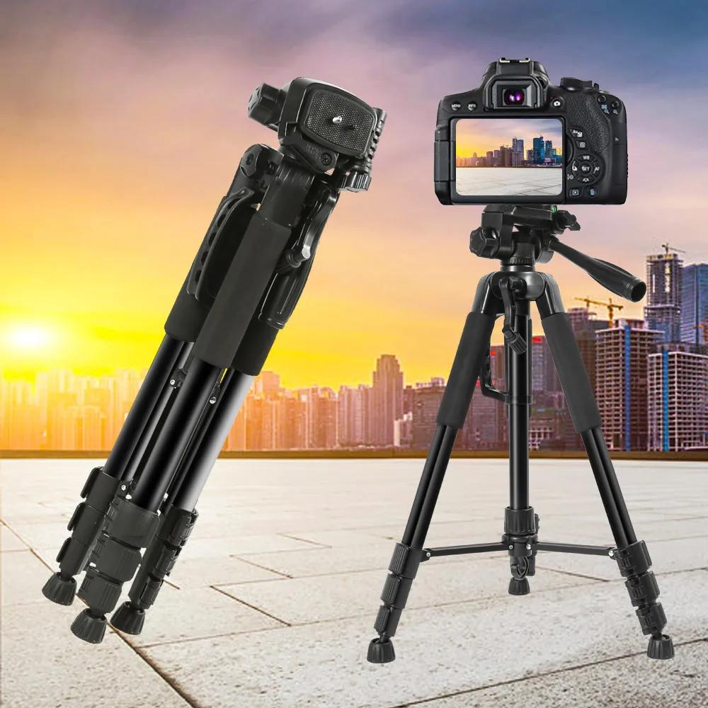 T150 59 inch Professional Camera Phone Tripod Travel Stand Portable with Phone Holder for Gopro Projector Smartphone Artist