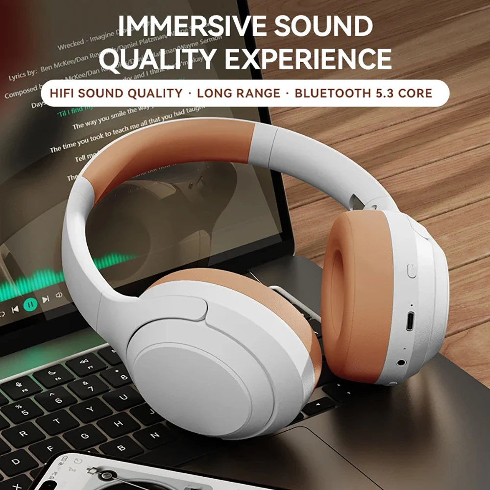DR83 Wireless Bluetooth-compatible5.3 Headphones with Mic HiFi Stereo Foldable Music Game Headset Supporting TF Card Playback
