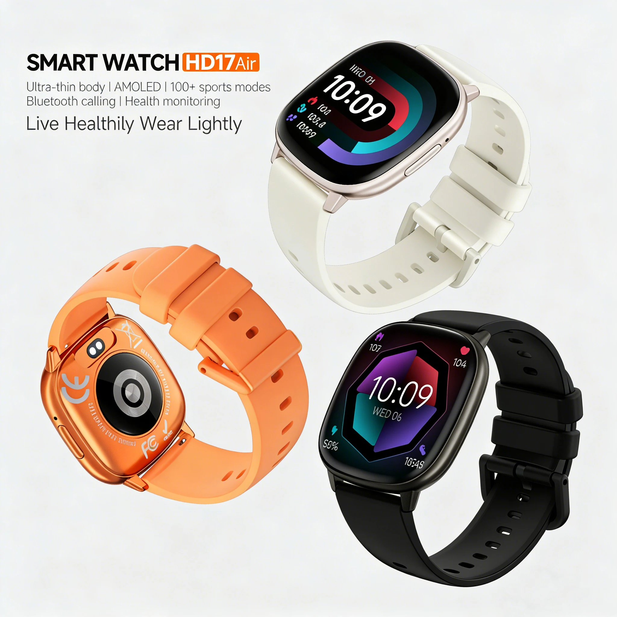 2026 HD17Air Smart Watch Lightweight Exercise Health Monitoring Watch for Outdoor 5.4Bluetooth Call Waterproof Travel Smartwatch
