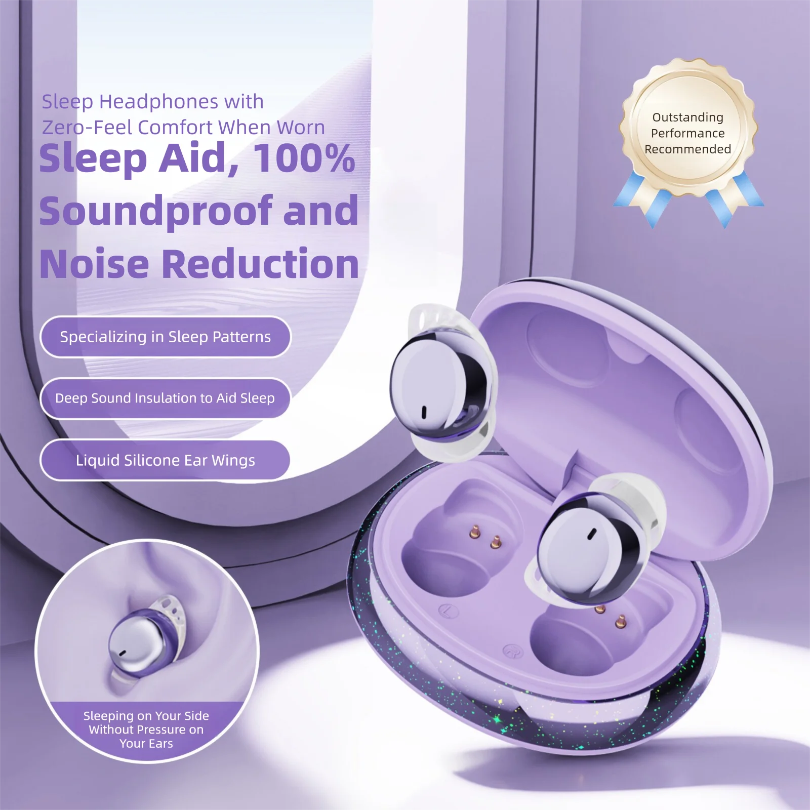 Starry Sky Decor Bluetooth Earbuds, Mini In-Ear Sleep Earphones Noise Conduction Stylish Lights Long Playtime for Gaming Music