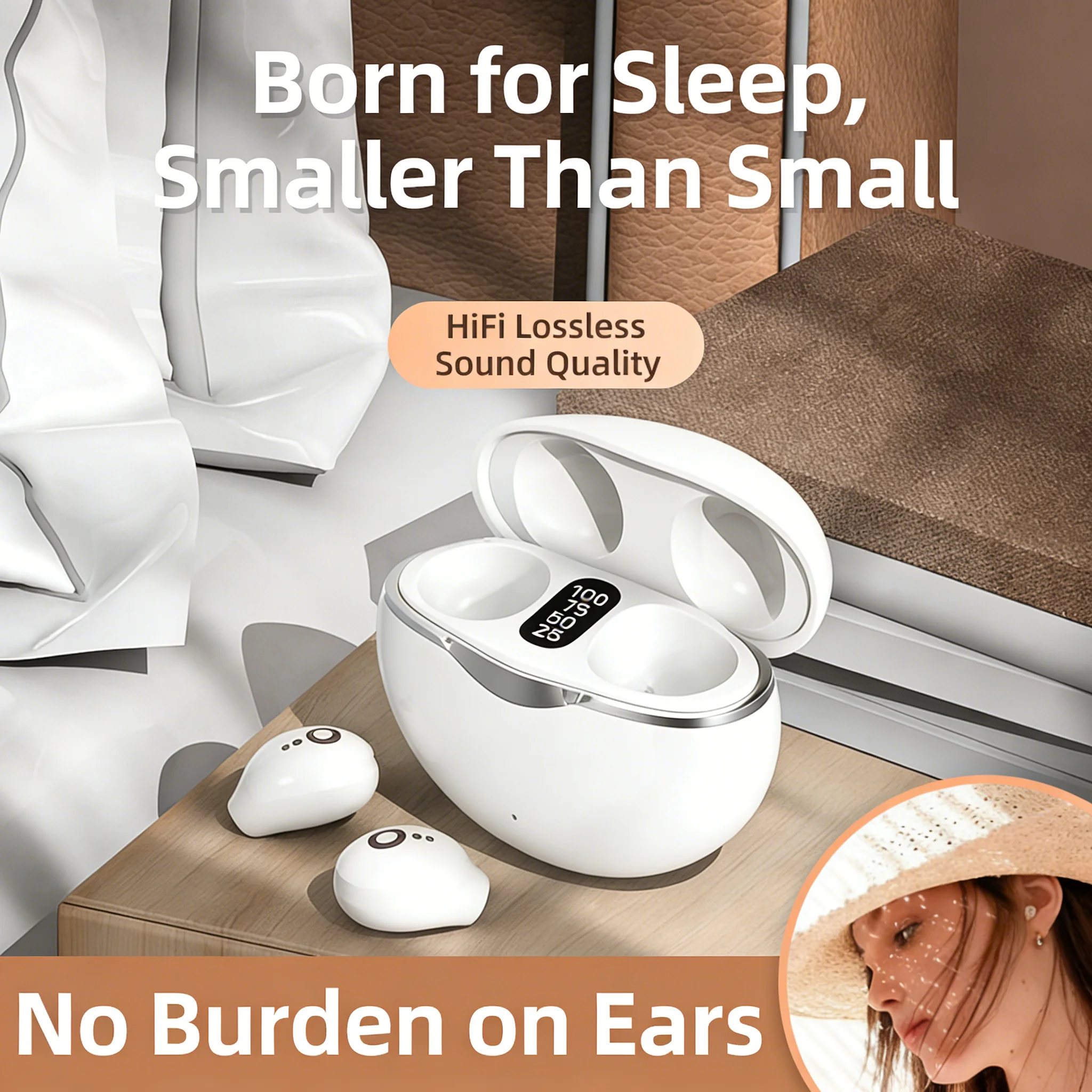Mini Invisible Wireless Bluetooth 5.3 Earbuds HiFi Sound Low Latency Noise Reduction for Sleep Sports Gaming Daily Life Gifts