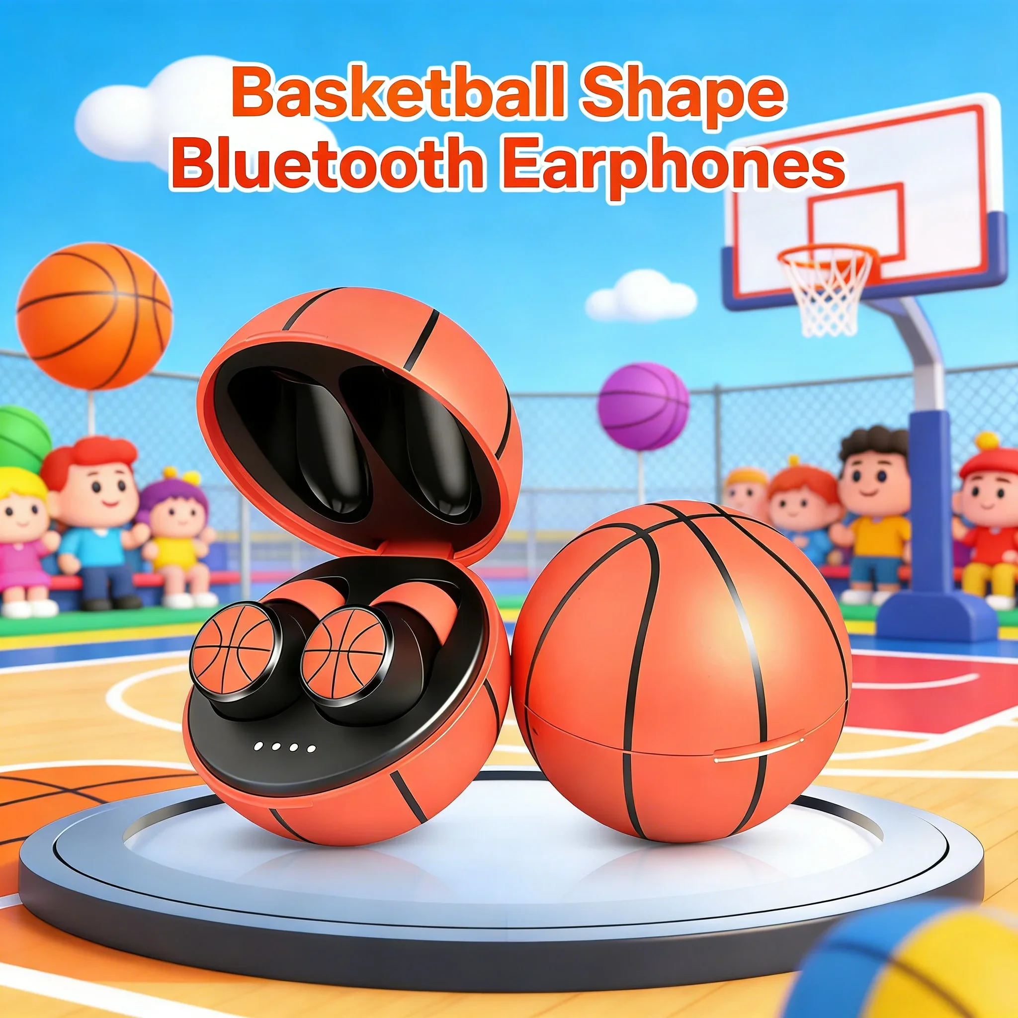 Mini Basketball Shape TWS Earbuds Bluetooth 5.3 ENC Noise Cancelling Low Latency Gaming Portable HiFi Stereo Earbuds