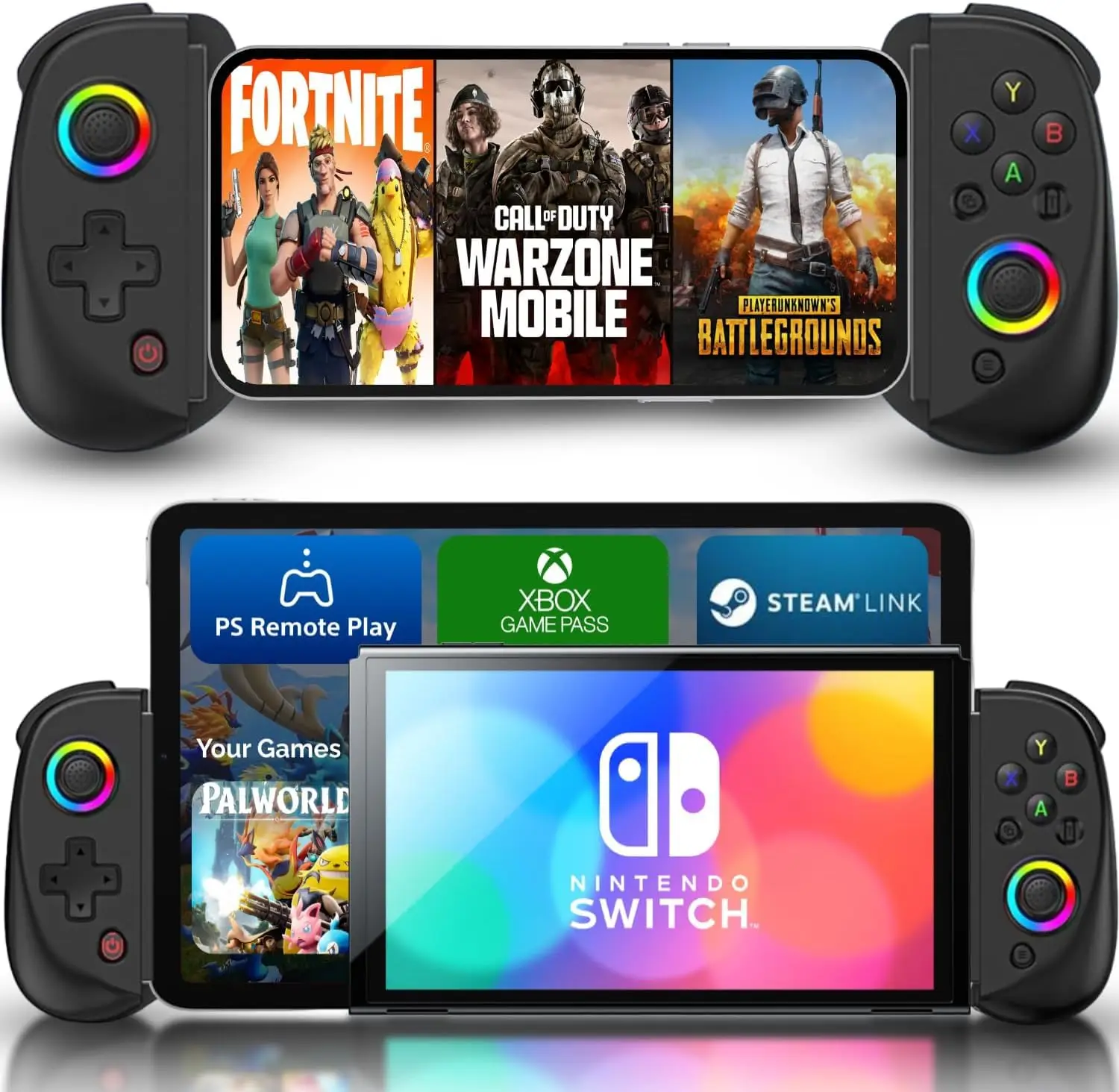 Mobile Gaming Controller with Hall Effect Joystick & RGB, for iPhone/Android/iPad/Tablet, Cloud Gaming & Remote Play
