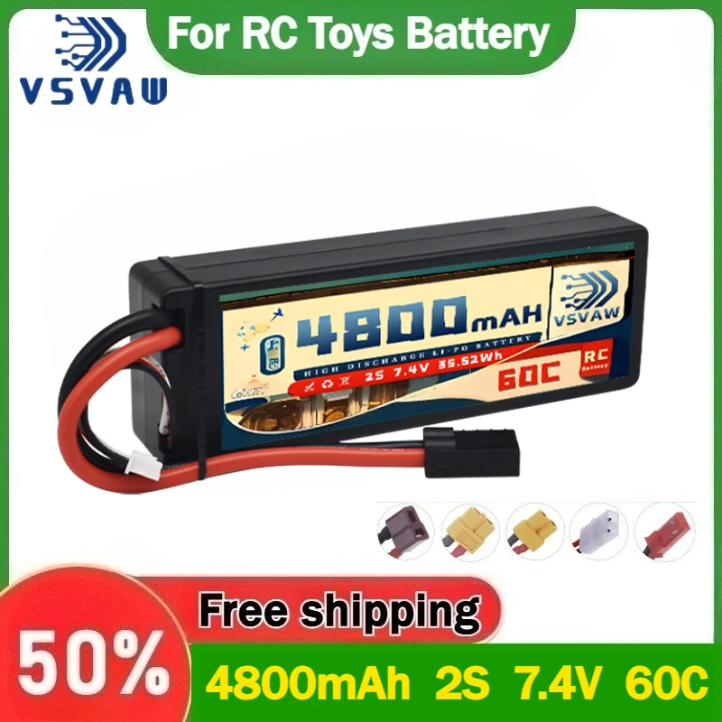 【Fast Shipping】4800mAh 2S 7.4V 60C Lipo Battery Hardcase with T Plug for RC Car Boats FPV Drones RC Models Parts-Premium Series