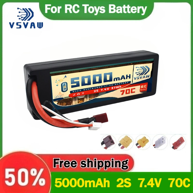 【In Stock】5000mAh 2S 7.4V 70C Lipo Battery Hardcase with T plug for RC Car 1/10 Boats FPV Drones RC Models Parts-Premium Series