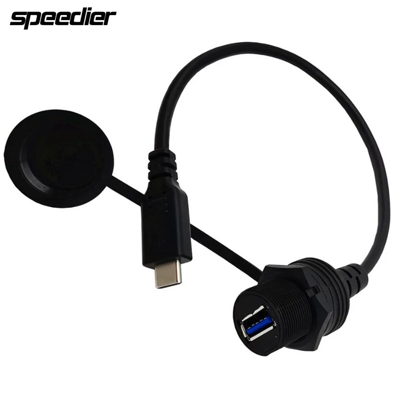 USB C to USB 2.0 Adapter Type-C OTG Cable 0.3m Waterproof for Car Truck Boat Motorcycle Dashboard Flush Panel Mount AUX Cable