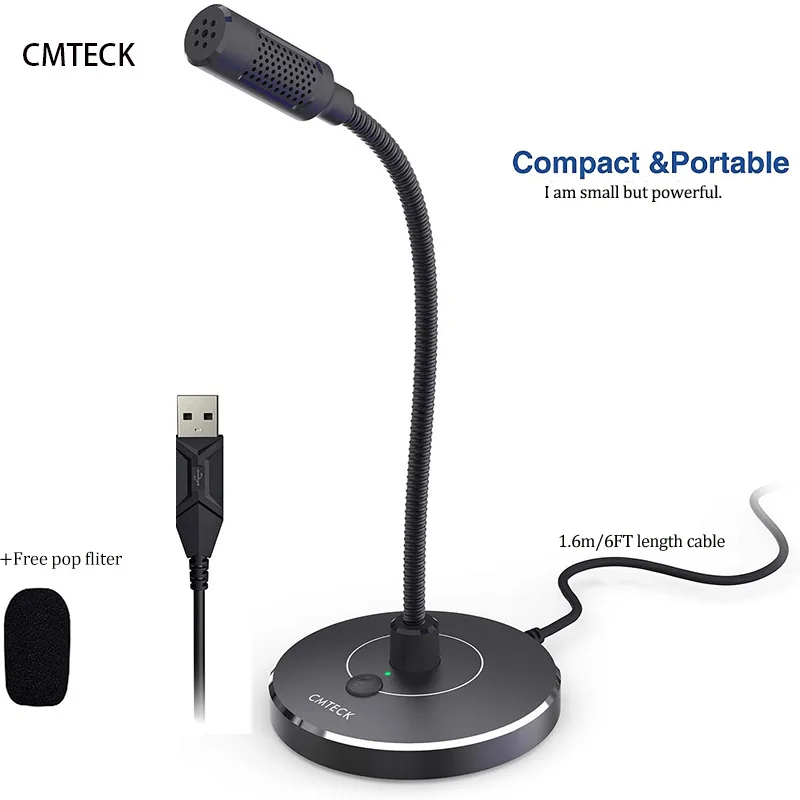 Professional Microphone, Condenser Conference Micro, Usb Gaming Pc Mic with Round Stand for Streaming, Audio Recording