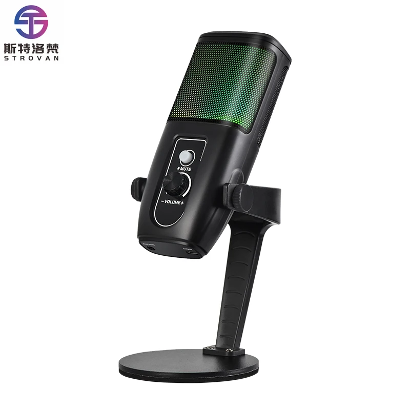 Gaming USB Microphone Noise Cancellation Condenser Mic with Mute Gain ing Mic