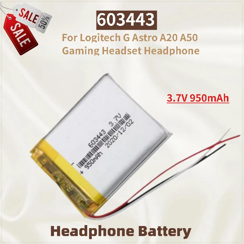 603443 Replacement Digital Battery 3.7V 950mAh For Logitech G Astro A50 A20 Gaming Headset Headphone Lithium-Ion Batteries