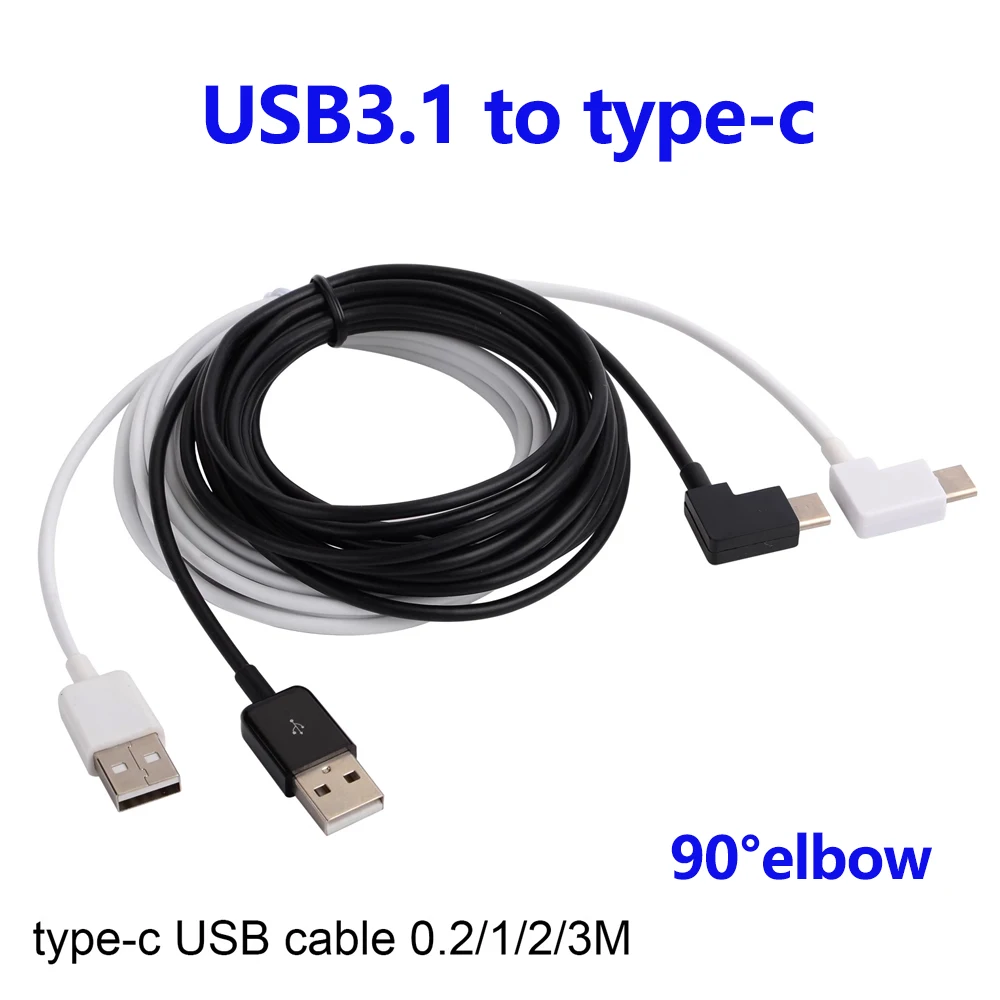 USB 3.1 To Type-C USB C 90 Angle Data Charging Elbow USB-C 2.0 Riser Cable for Tablet Mobile Phones Xiaomi Huawei Samsung White