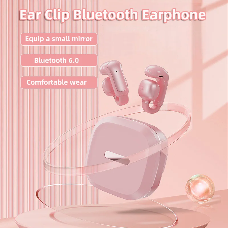 Ear Clip Bluetooth Earphone Equipped With Makeup Mirror Light Weight Comfotable Wear Touch Control Beautiful Headphone
