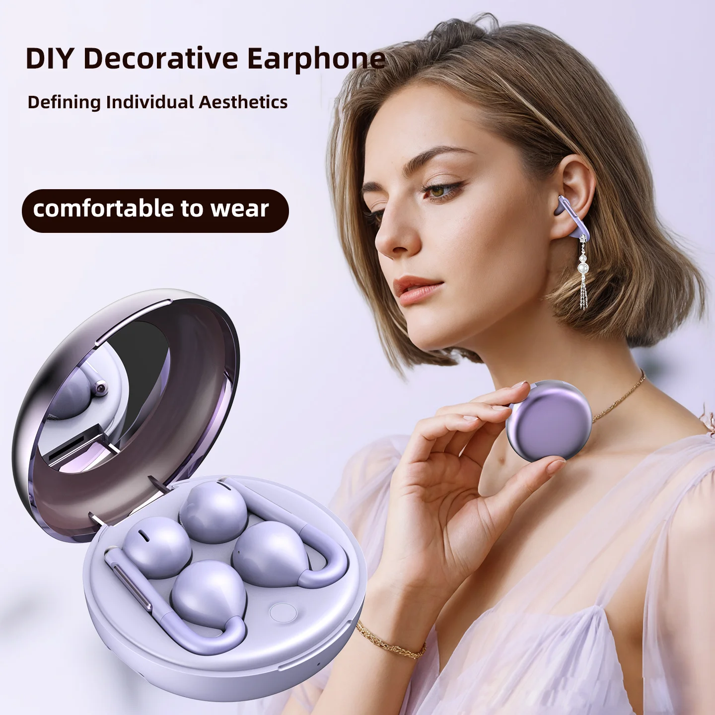 Ear Clip Bluetooth Earphone Unique Design Paired With Makeup Mirror Comfortable Wear ENC Noise Reduction Creative Design Headset