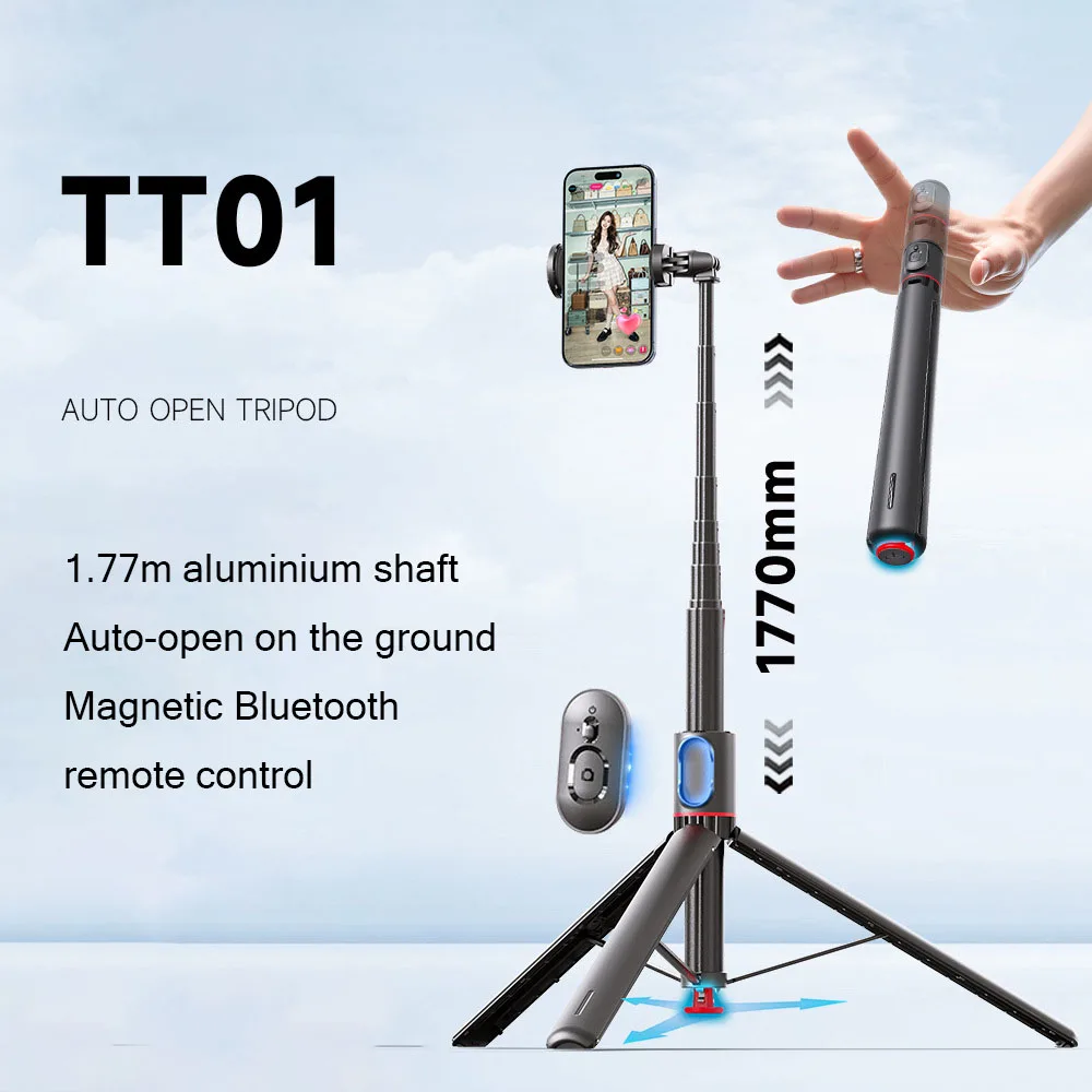 1.77M Magnetic Bluetooth Remote Control Jumping Selfie Stick Tripod – Portable Phone Holder for Live Photo & Vlog, Throwing Pole