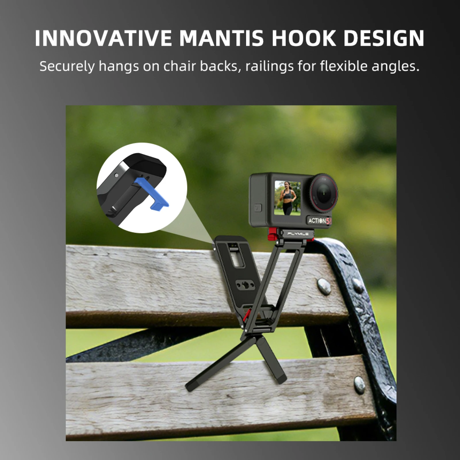 Camera Tripod for DJI OSMO ACTION 5PRO/4/3, Magnetic Quick Release Adapter Mounting Clip with Climbing Hook​