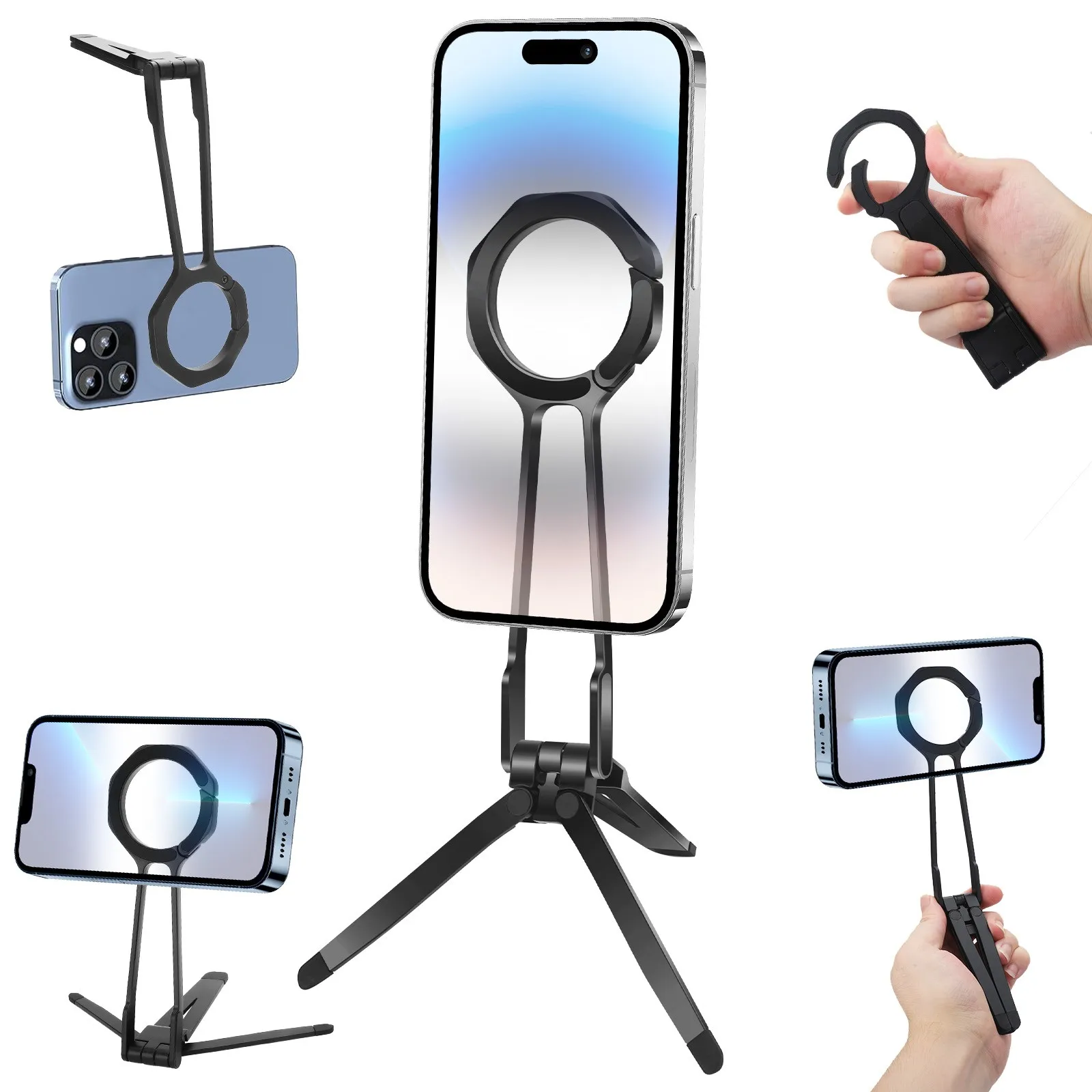 Magnetic Phone Tripod Stand Aluminum Foldable Phone Mount for iPhone MagSafe