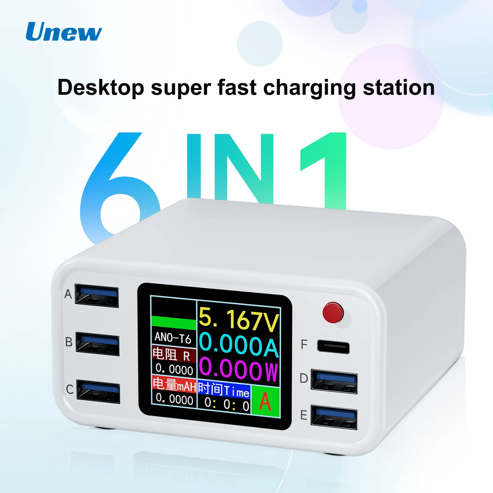 6-Port USB C Desktop Fast Charger | PD3.0 PPS QC3.0 Multi-Device Charging Station for iPhone Samsung MacBook Tablets