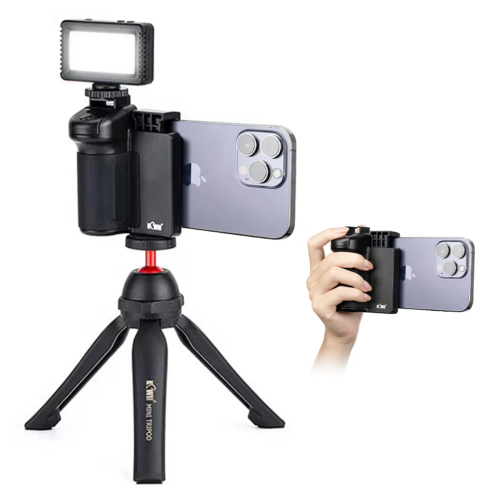 Phone Camera Grip Handle Holder Phone Tripod Mount With Detachable Remote Shutter &Cold Shoe Adapter for iPhone 14 15 16 Pro Max