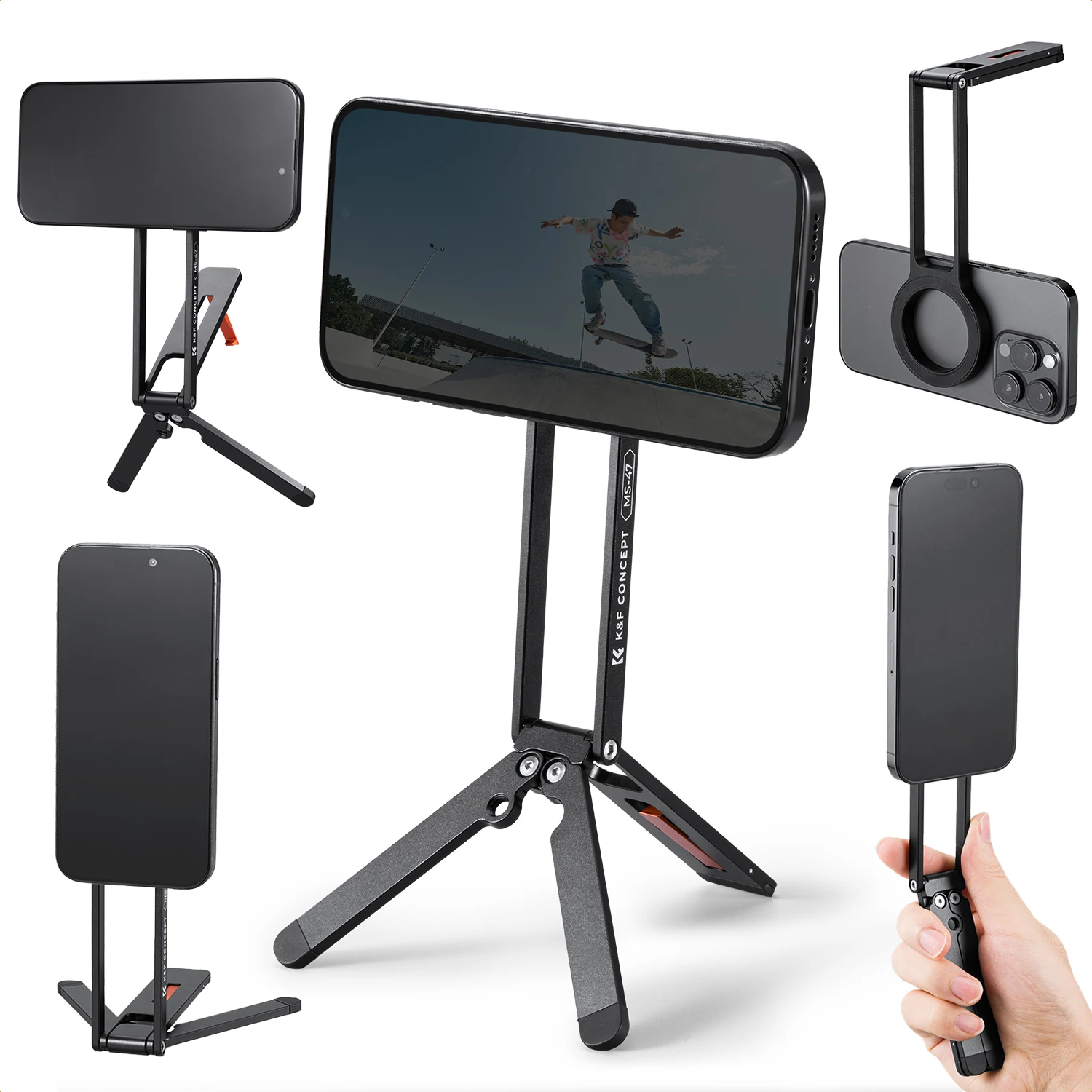 K&F CONCEPT Magnetic Phone Tripod Stand for iPhone 23N Strong Magnetic Mini Tripod Aluminium Alloy MagSafe Phone Selfie Stick